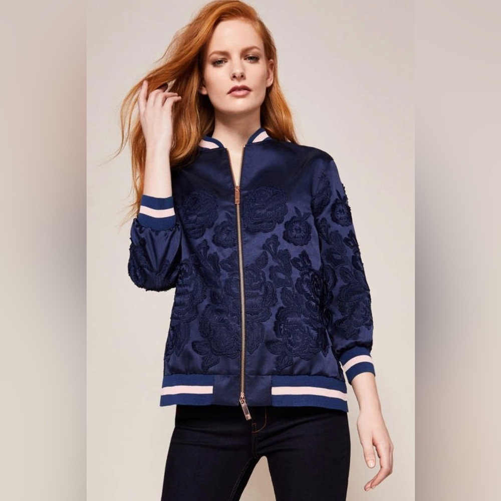 Ted Baker London Navy Floral Bomber Jacket